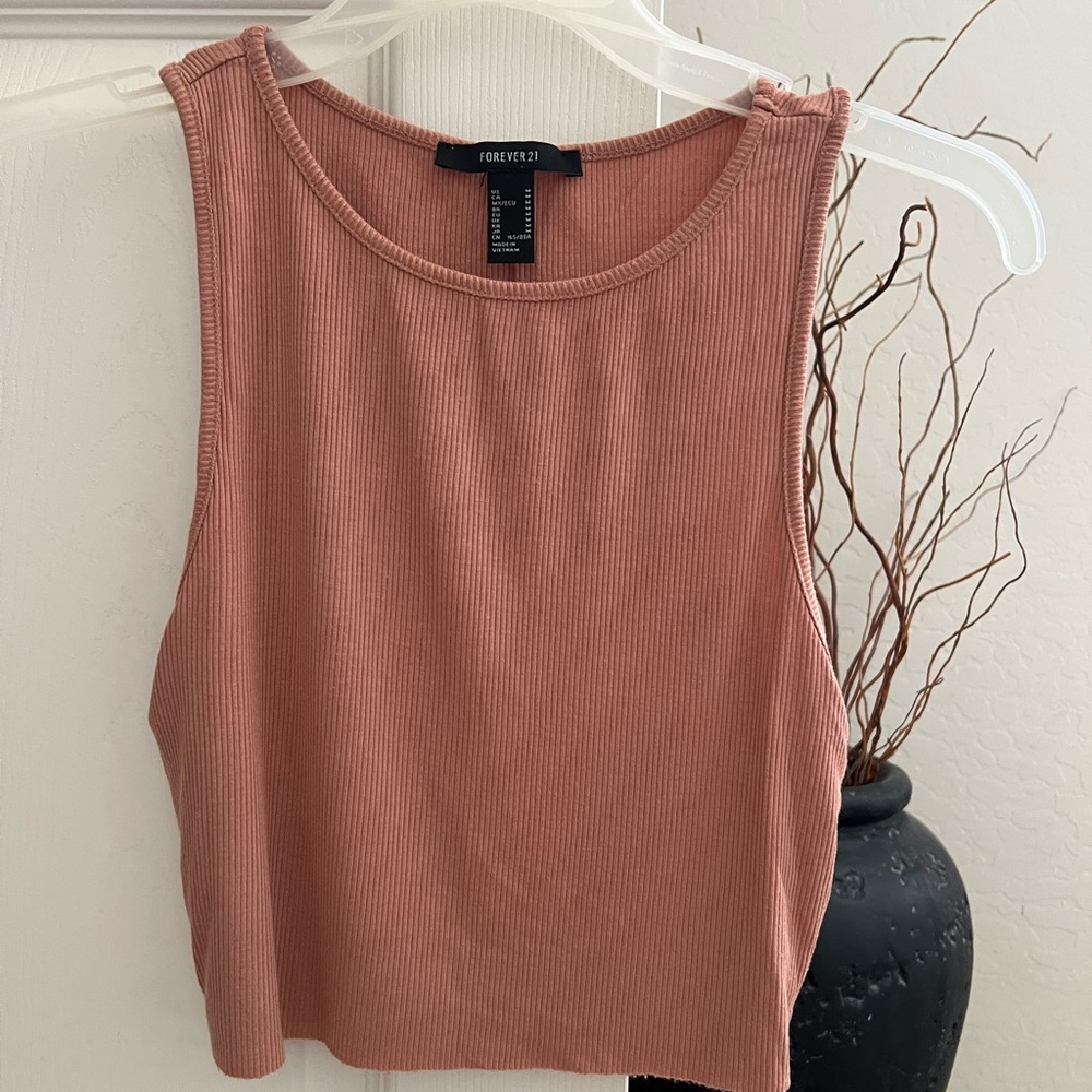 Forever 21 Ribbed Cropped Tank Brown Camel Sz M